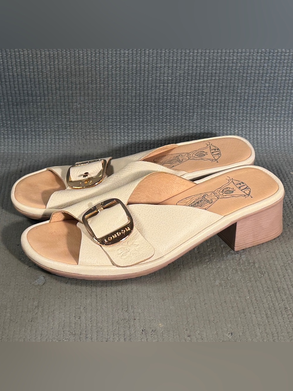 FLY London Elax Leather Mules with Buckle Detail Sandals Size 6.5 US 37 EU